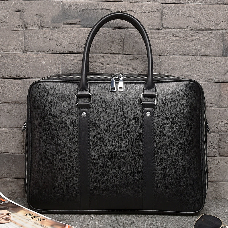Men's Real-leather Handbag Double Zipper