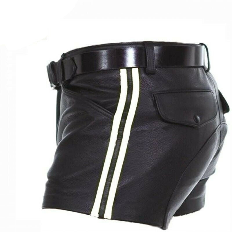 Multi-Color PU Stripe Casual Short Leather Pants