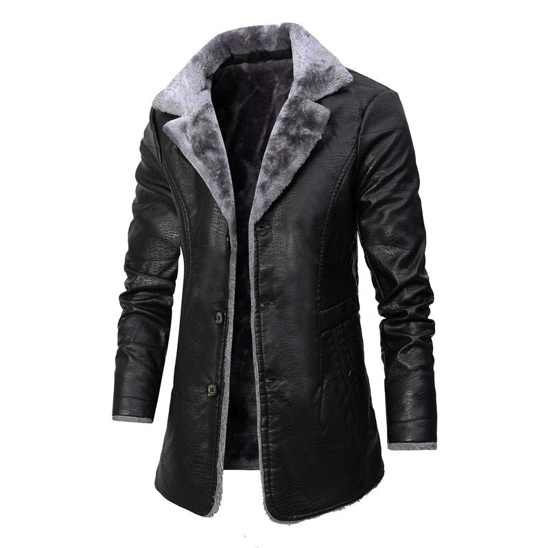 Plush Lapel Leather Coat