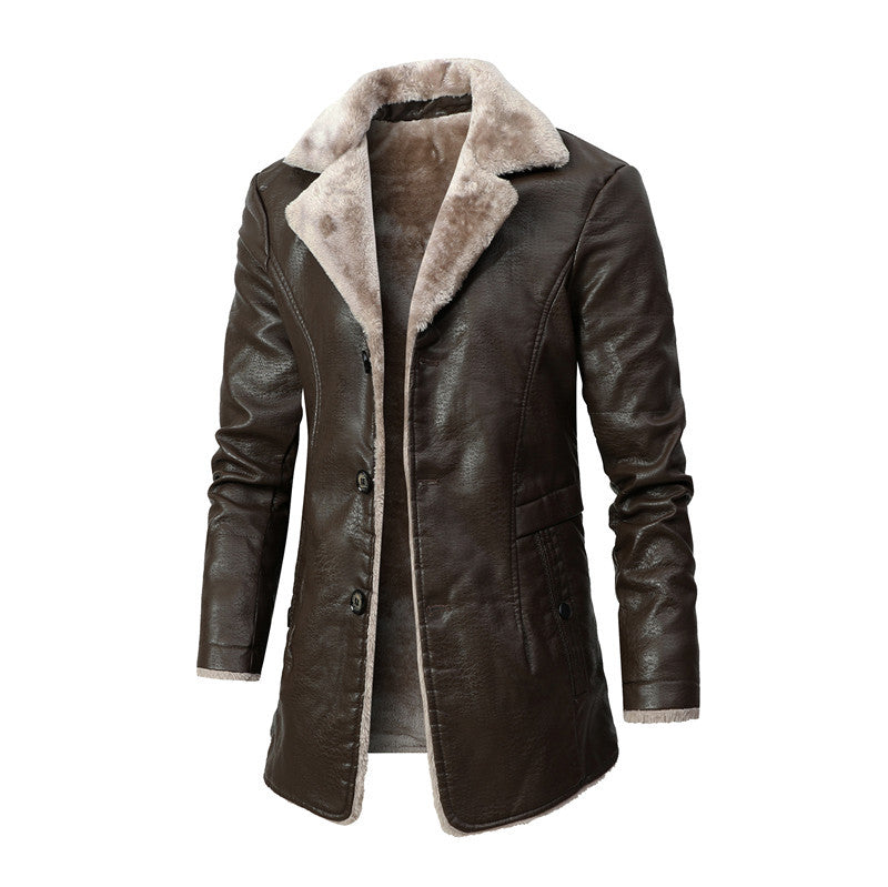 Plush Lapel Leather Coat