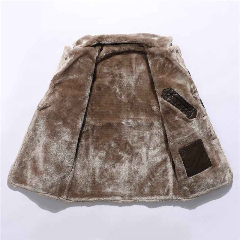 Plush Lapel Leather Coat