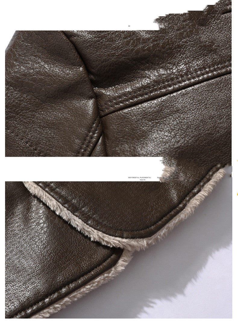 Plush Lapel Leather Coat