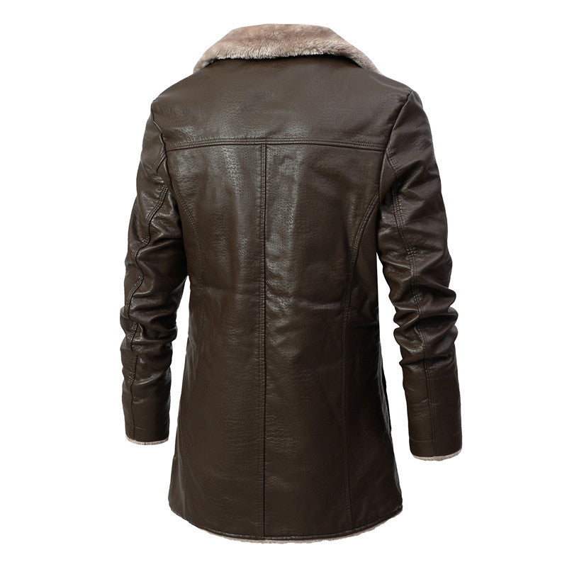 Plush Lapel Leather Coat