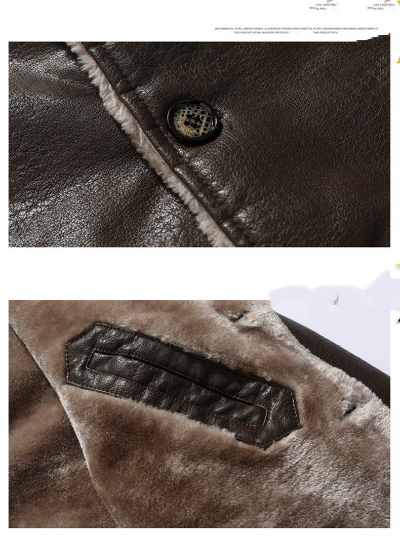 Plush Lapel Leather Coat