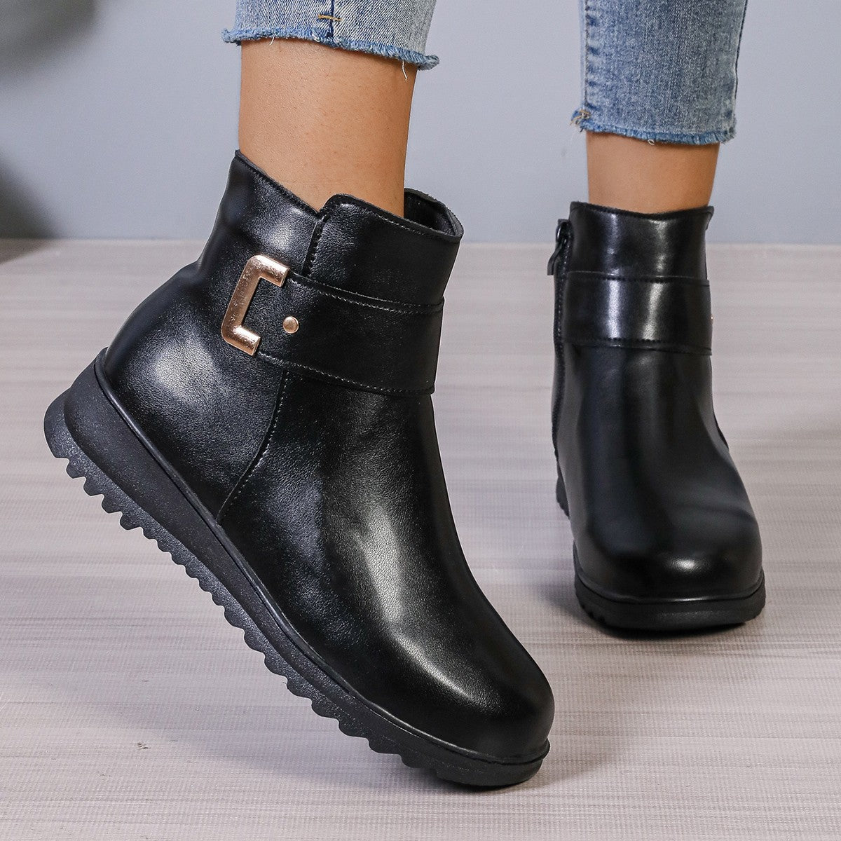 Women Warm Pu Leather Shoes