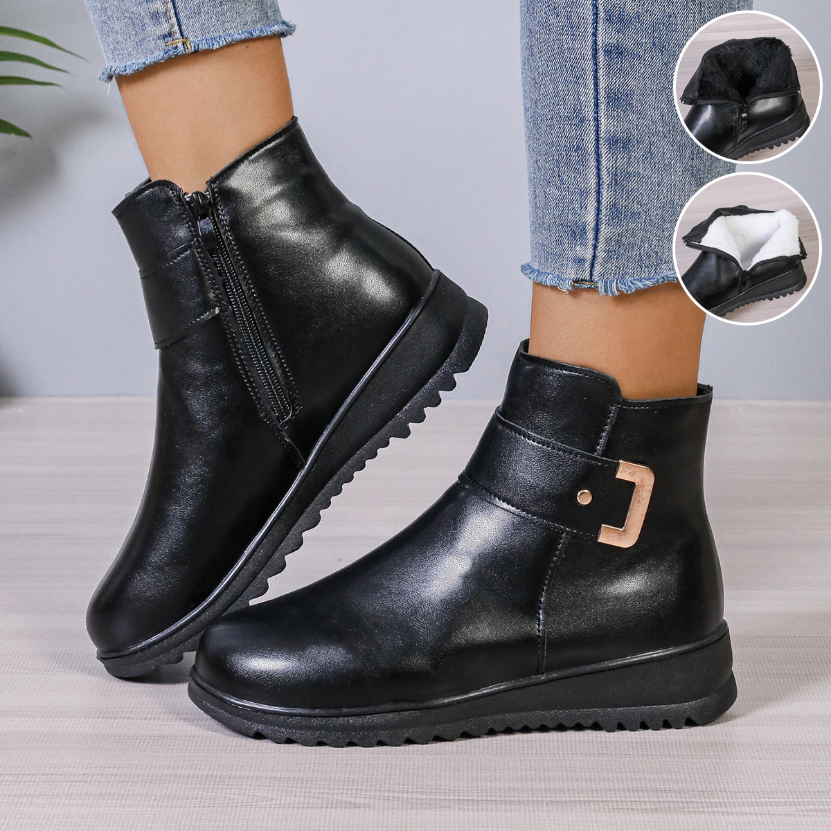 Women Warm Pu Leather Shoes