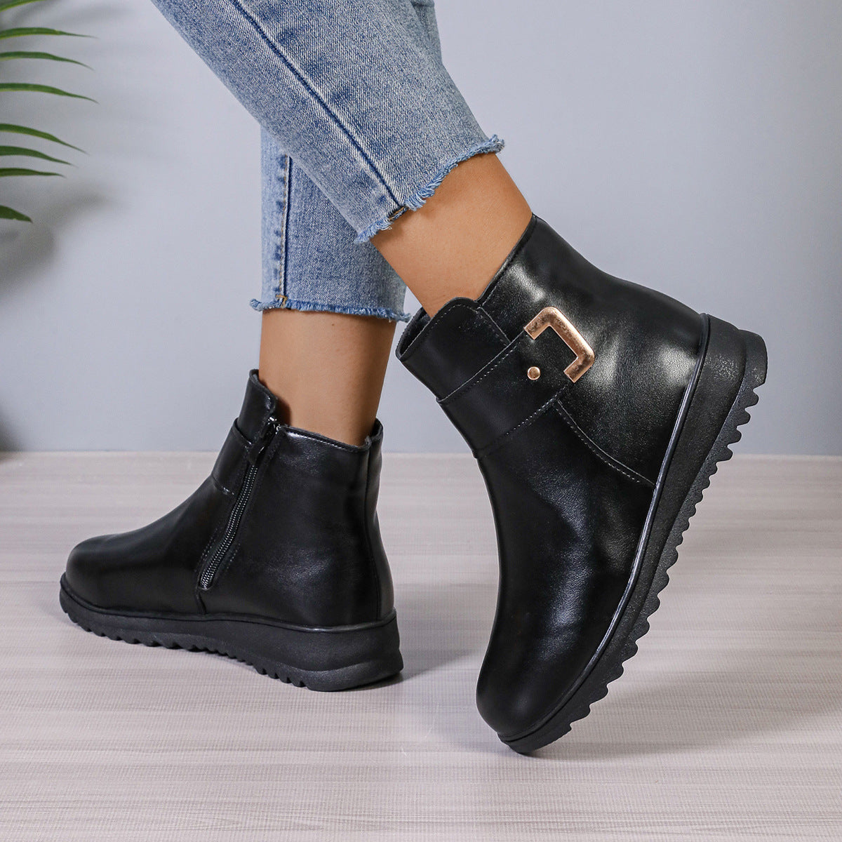 Women Warm Pu Leather Shoes