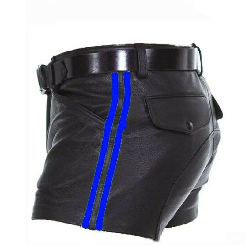 Multi-Color PU Stripe Casual Short Leather Pants
