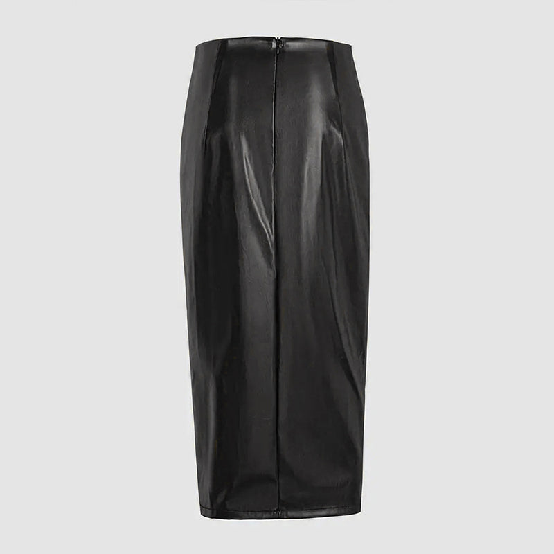 Women's Solid Color PU Leather Pencil Skirt