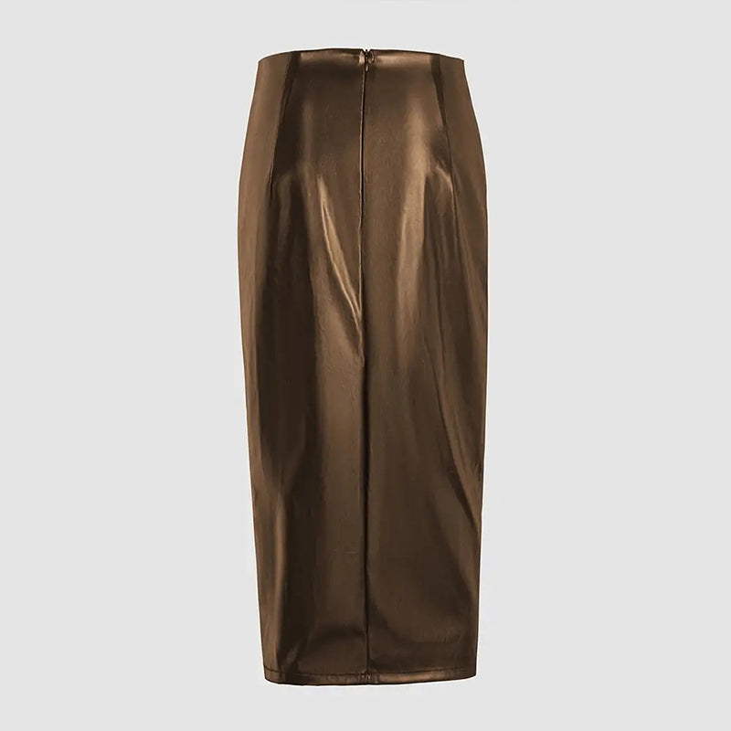 Women's Solid Color PU Leather Pencil Skirt