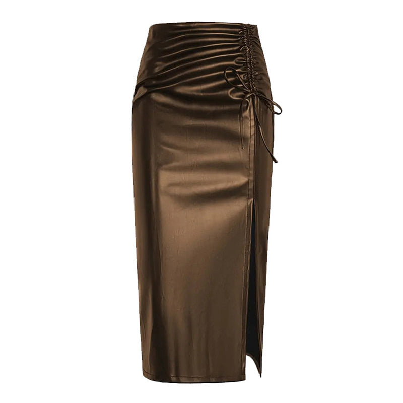 Women's Solid Color PU Leather Pencil Skirt