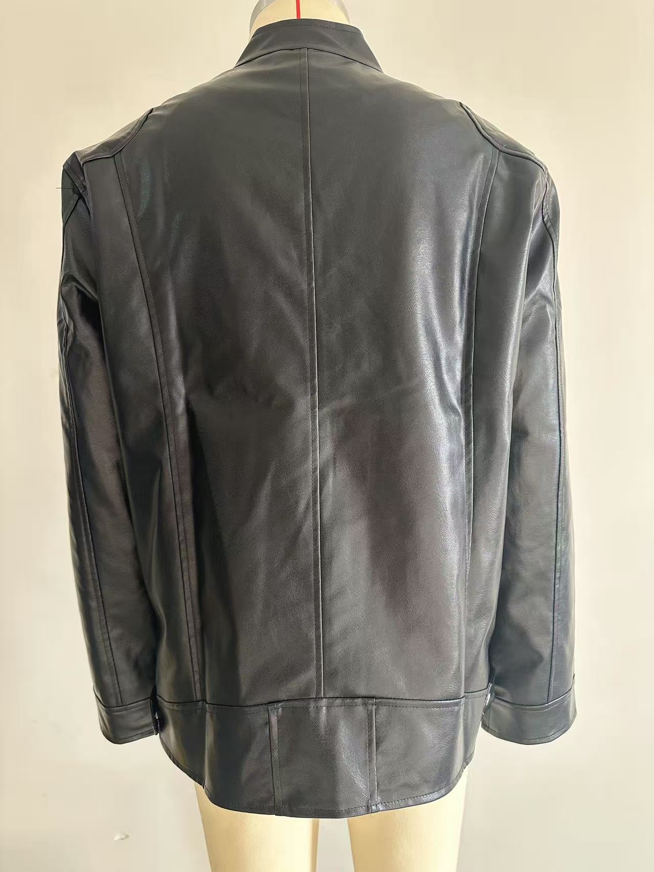 Men's Stand-up Collar Leather Jacket