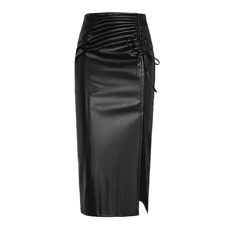 Women's Solid Color PU Leather Pencil Skirt
