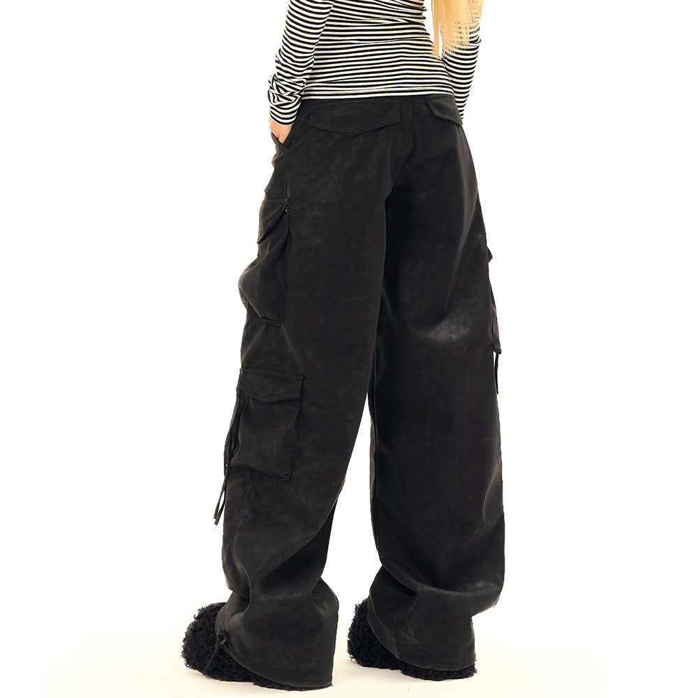 American Style Hip Hop Multi-pocket Workwear Leather Pants Men And Women
