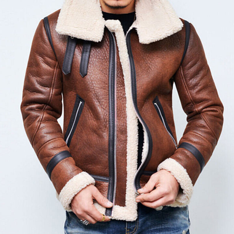 Highneck Warm Fur Liner Leather Zipper