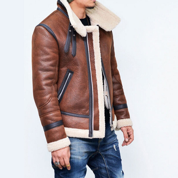 Highneck Warm Fur Liner Leather Zipper