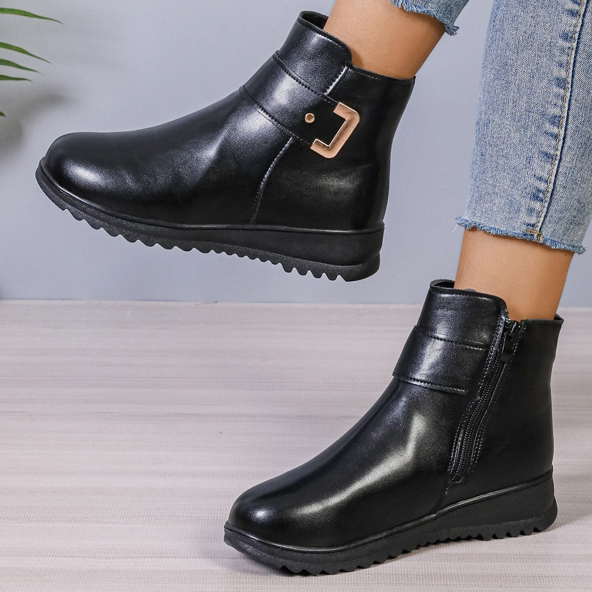 Women Warm Pu Leather Shoes