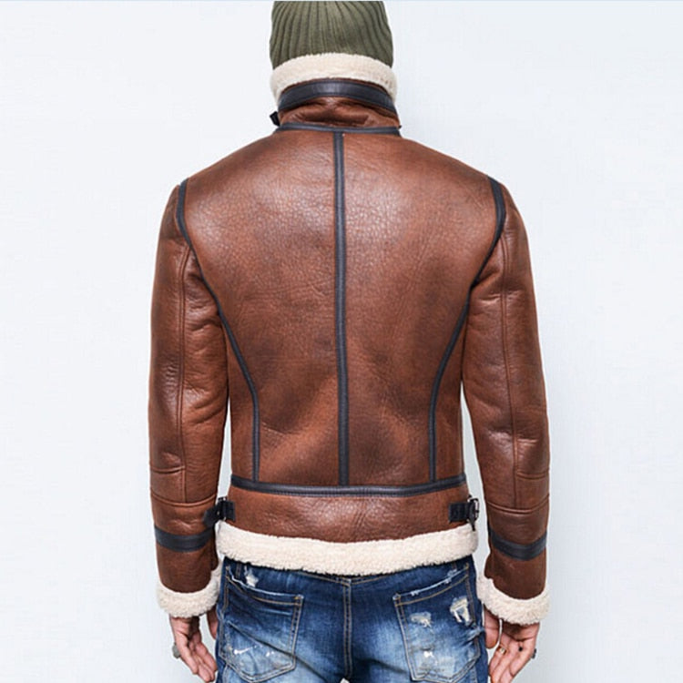 Highneck Warm Fur Liner Leather Zipper