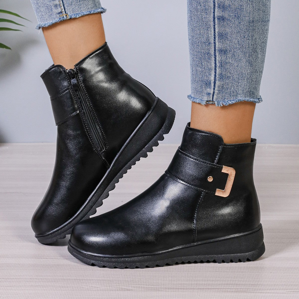 Women Warm Pu Leather Shoes