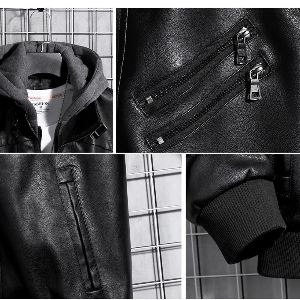 Hooded Leather Jacket Men's Jacket