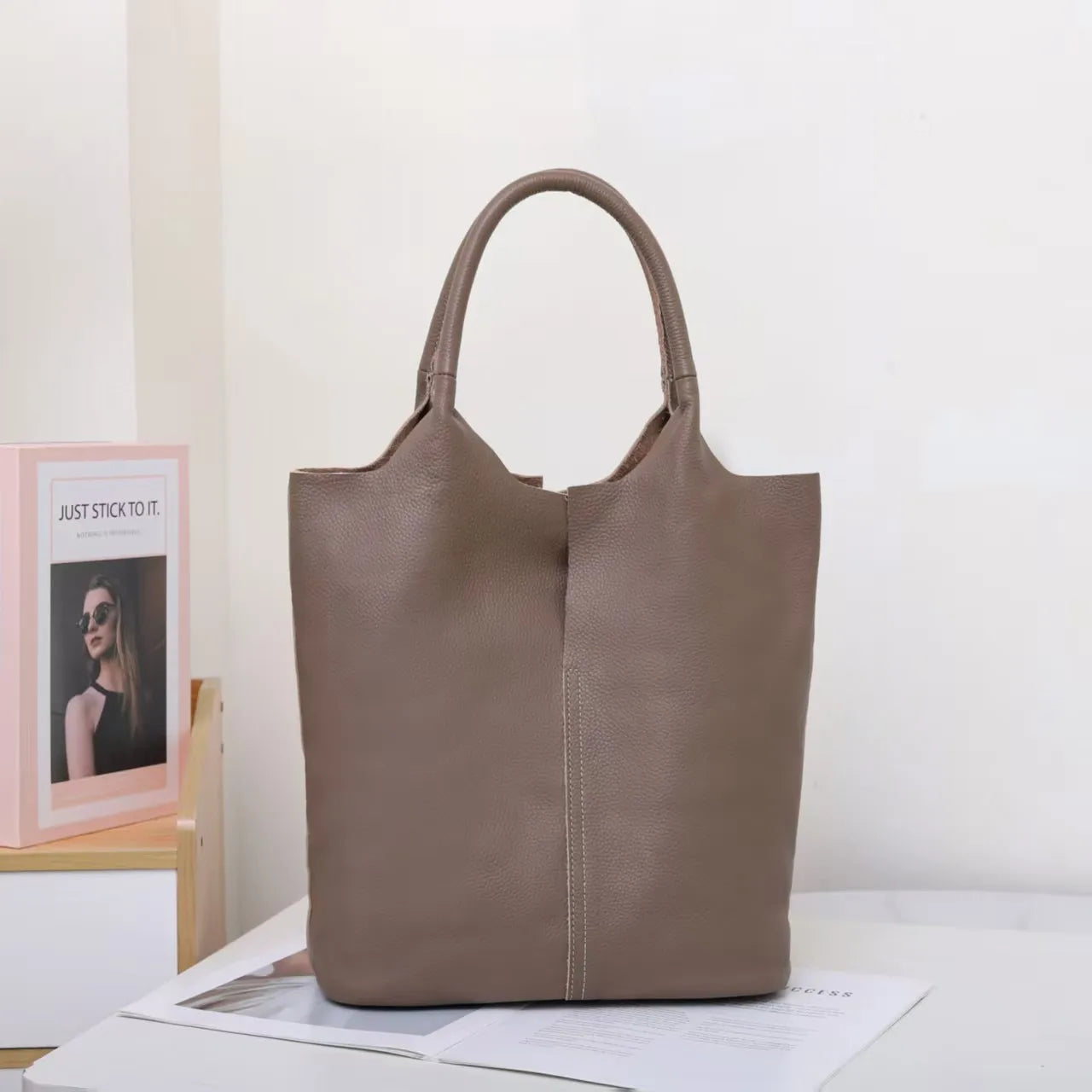 Ladies Soft Cowhide Tote Shoulder Handbag