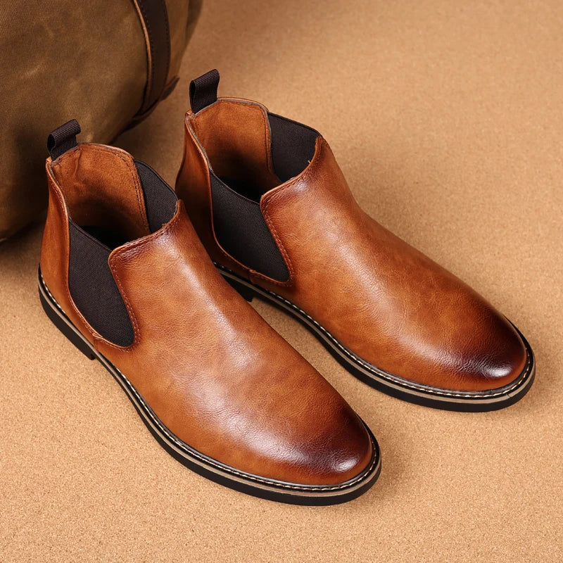 YRZL 39~47 Men Chelsea Boots Brand Retro Comfortable PU Leather Ankle Boots Men