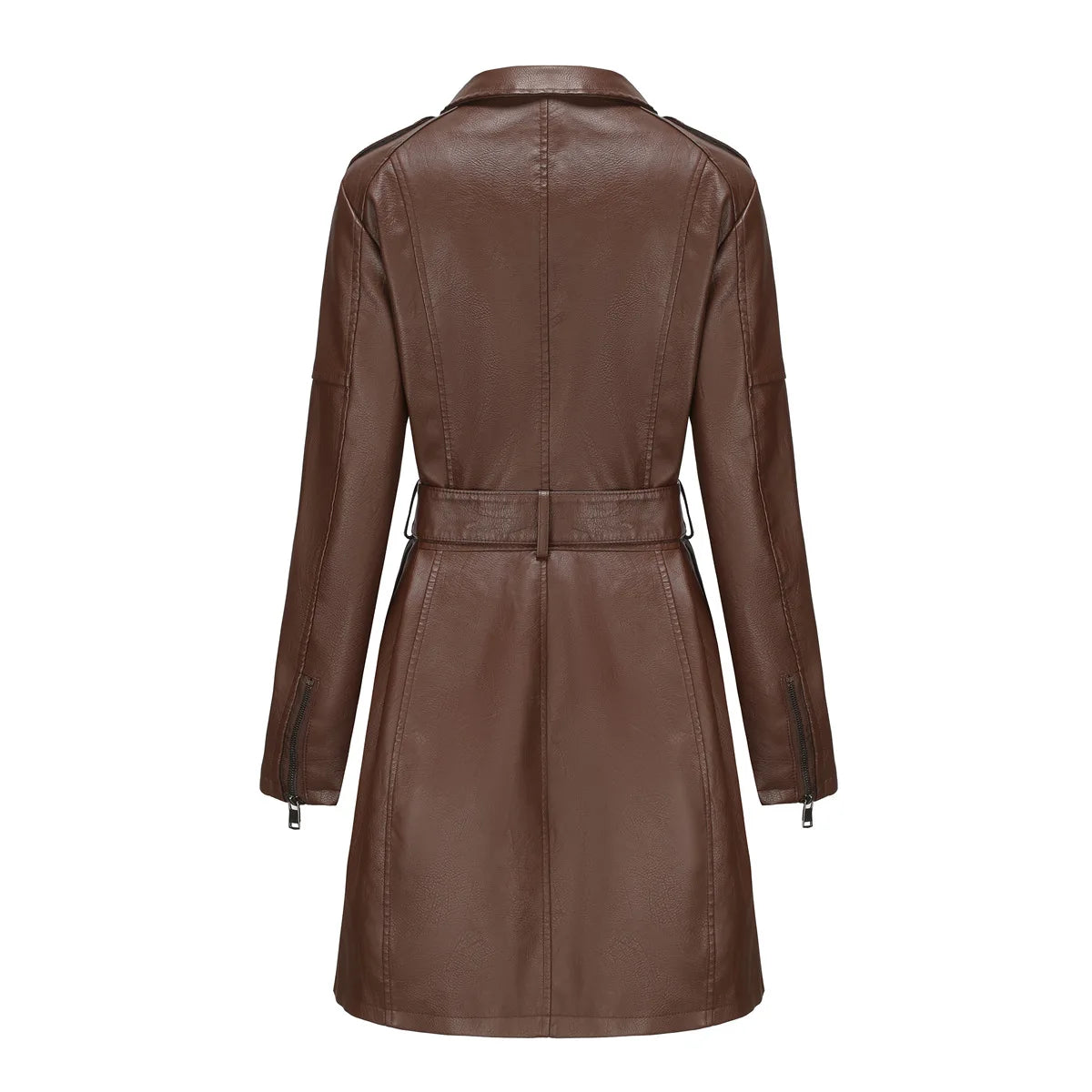 Leather Clothing Women's Fashion Solid Color Lapel Zipper Slim Long Sleeve with Belt Faux Leather Elegant Office Street Jacket