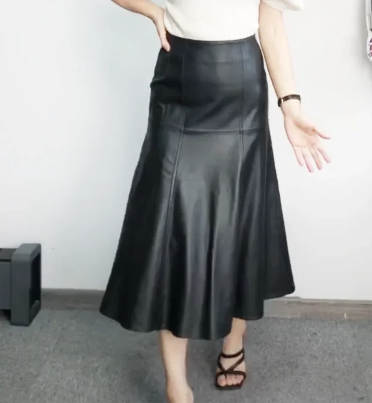 Leather Long  Skirt Women