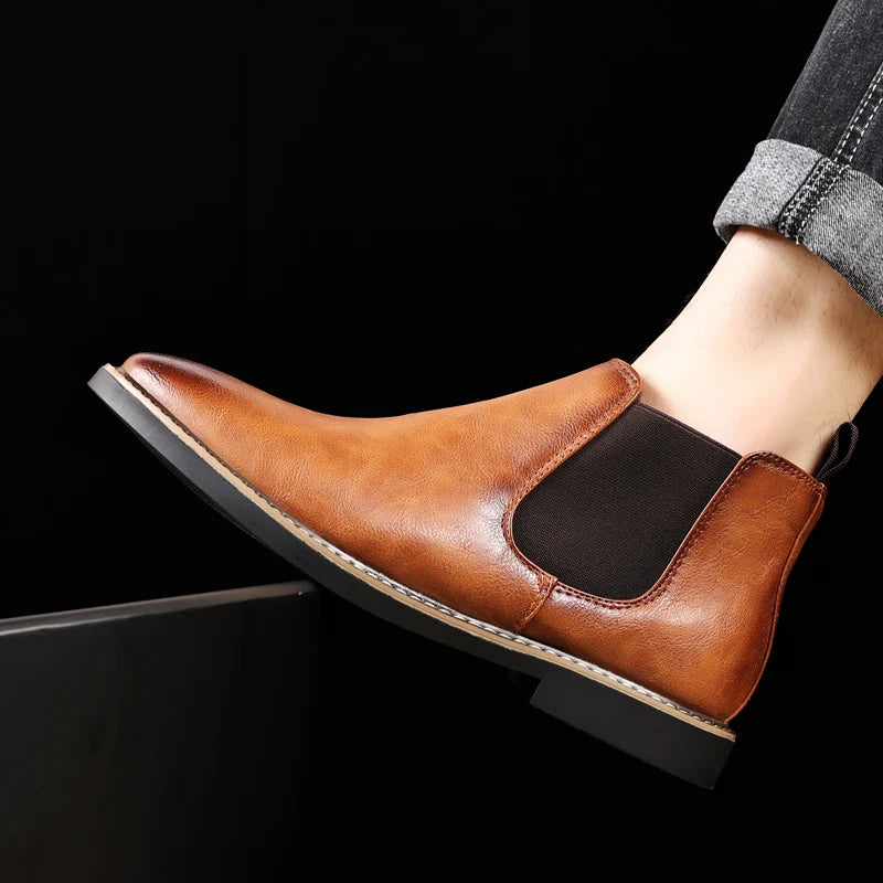 YRZL 39~47 Men Chelsea Boots Brand Retro Comfortable PU Leather Ankle Boots Men