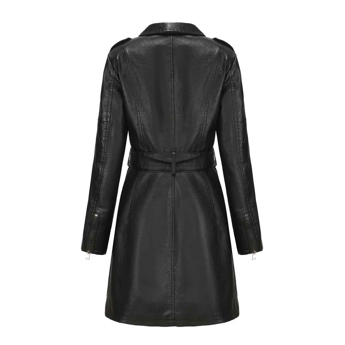 Leather Clothing Women's Fashion Solid Color Lapel Zipper Slim Long Sleeve with Belt Faux Leather Elegant Office Street Jacket