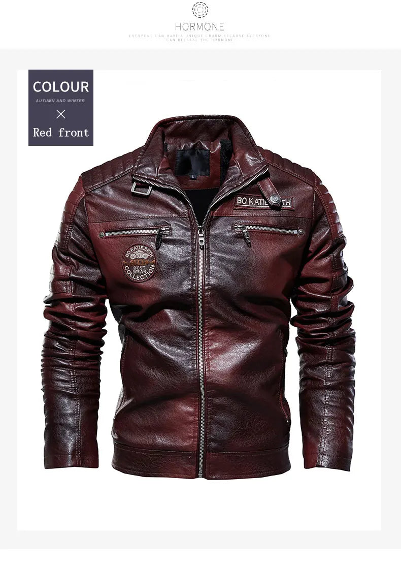 Leather Jacket Men Winter Fleece Motorcycle
