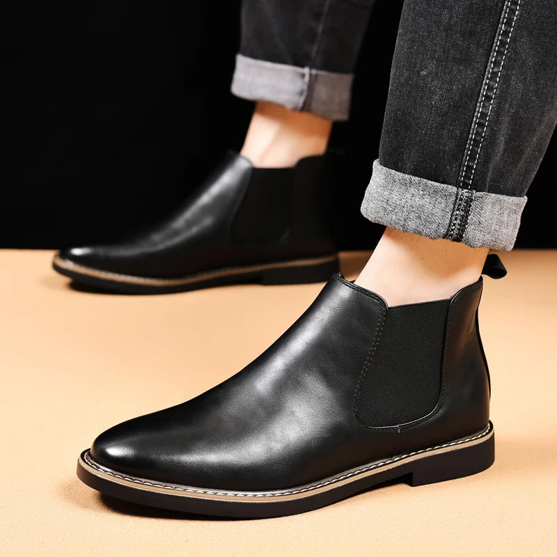 YRZL 39~47 Men Chelsea Boots Brand Retro Comfortable PU Leather Ankle Boots Men