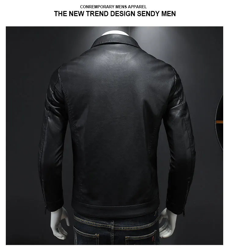 Men's Lapel Leather Jacket Autumn