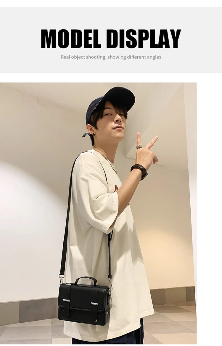 Minimalist Men's Shoulder Bag Fashionable Male PU Leather Crossbody Bags Small Flip Style Messenger Bag for Men Designer Handbag