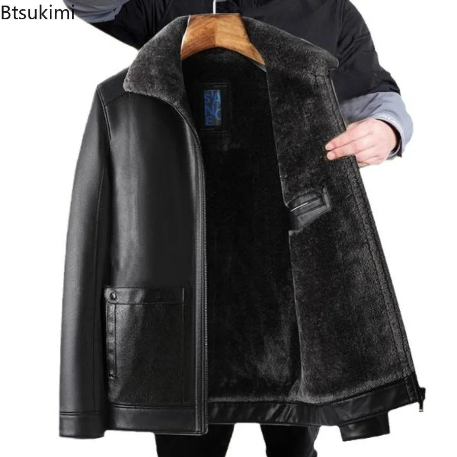 Leather Jackets Autumn Winter Fleece Warm Motorcycle