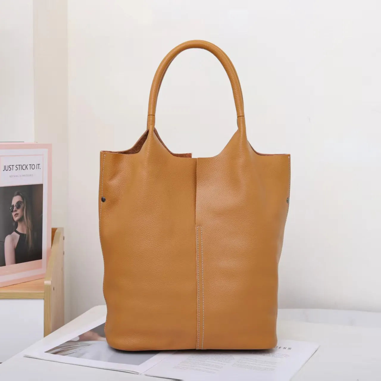 Ladies Soft Cowhide Tote Shoulder Handbag