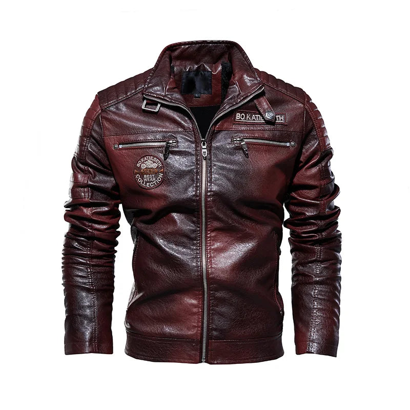 Leather Jacket Men Winter Fleece Motorcycle