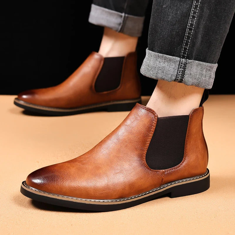 YRZL 39~47 Men Chelsea Boots Brand Retro Comfortable PU Leather Ankle Boots Men