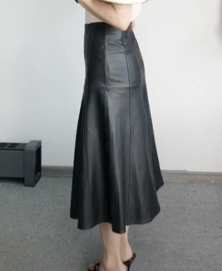 Leather Long  Skirt Women