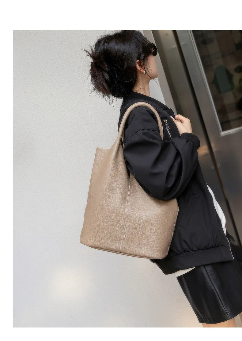 Ladies Soft Cowhide Tote Shoulder Handbag