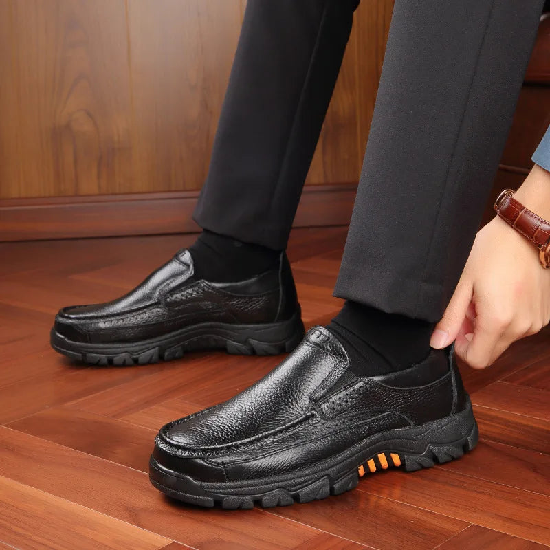 100% Genuine Leather Shoes Men Loafers Soft Cowhide Mens Casual Shoes Brand Male Footwear Black Brown Slip-on Thick Sole