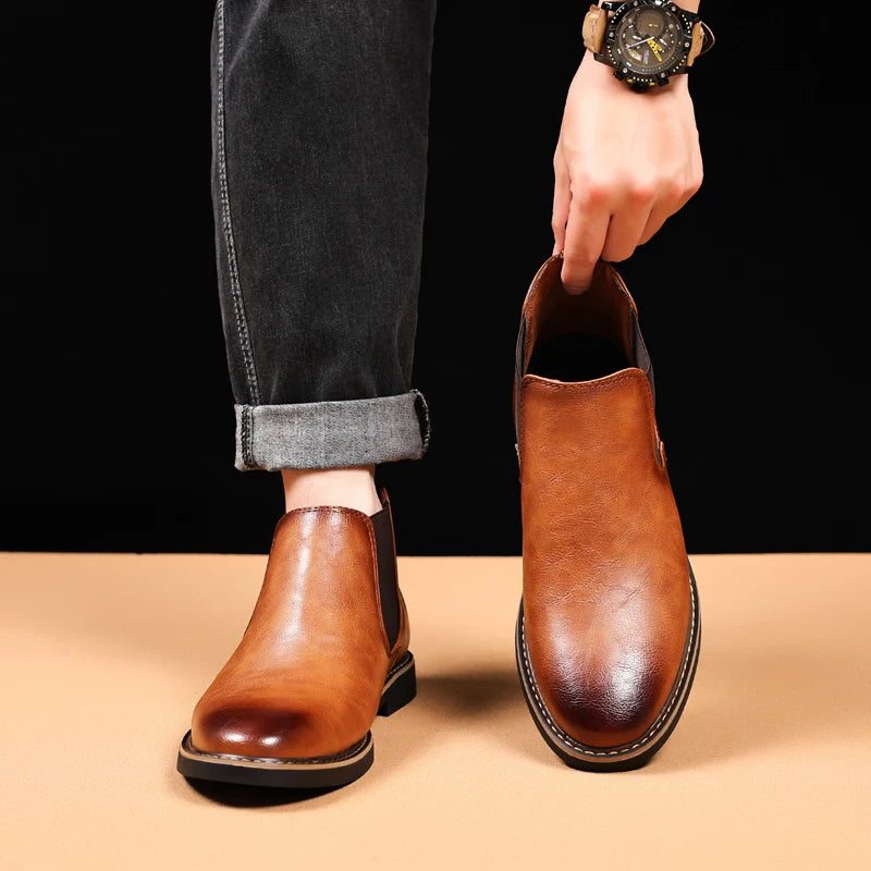 YRZL 39~47 Men Chelsea Boots Brand Retro Comfortable PU Leather Ankle Boots Men