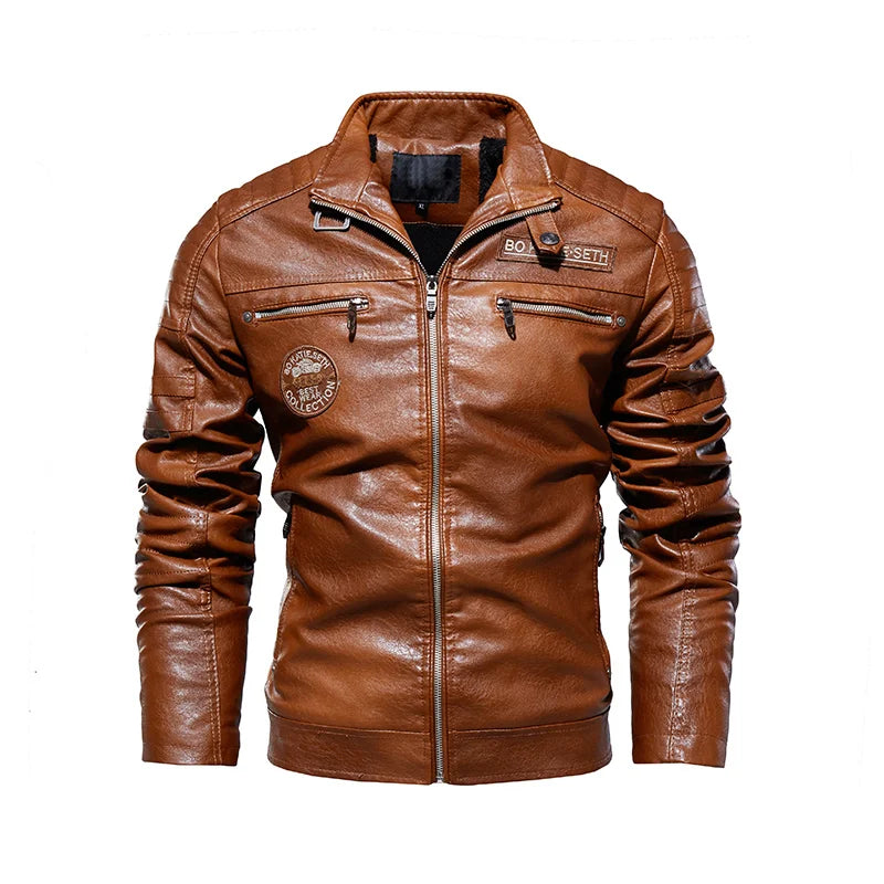 Leather Jacket Men Winter Fleece Motorcycle