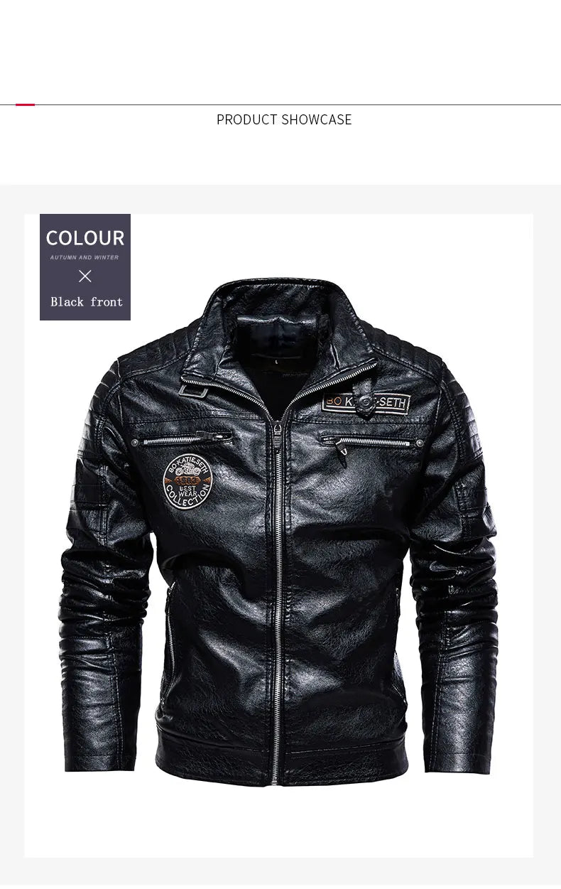 Leather Jacket Men Winter Fleece Motorcycle