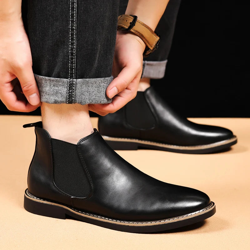YRZL 39~47 Men Chelsea Boots Brand Retro Comfortable PU Leather Ankle Boots Men