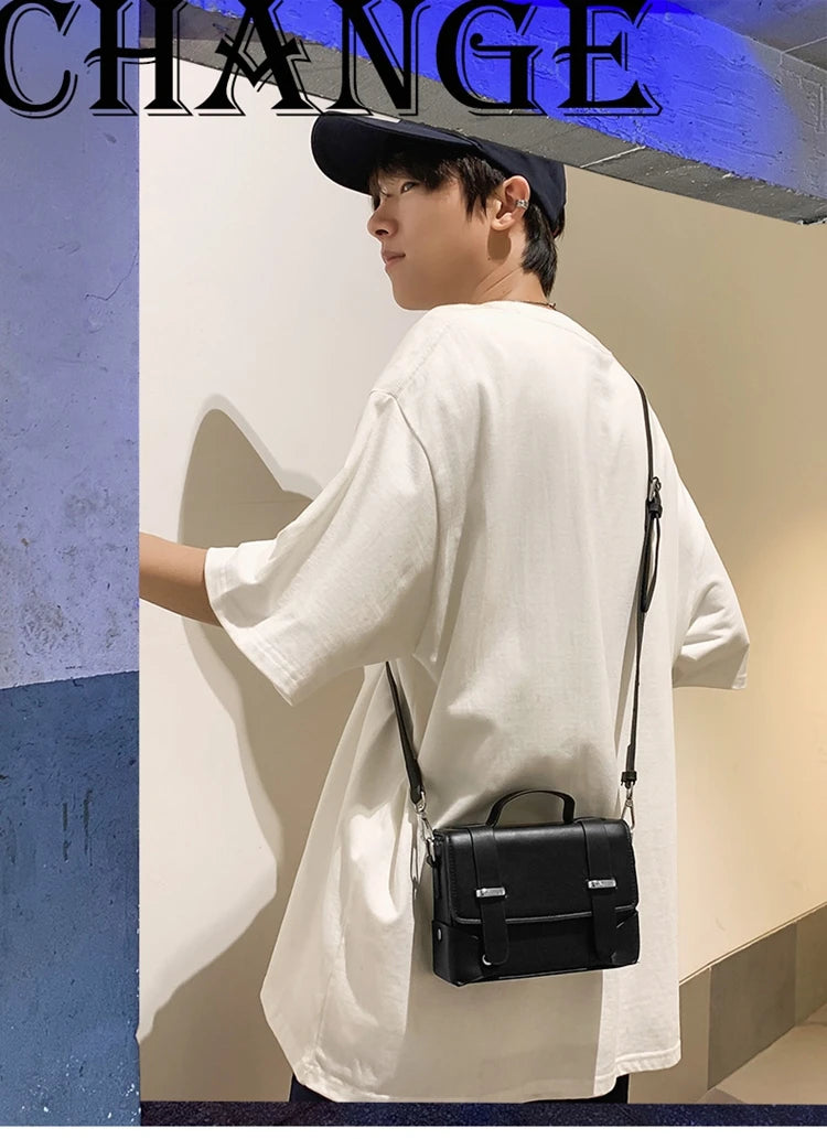 Minimalist Men's Shoulder Bag Fashionable Male PU Leather Crossbody Bags Small Flip Style Messenger Bag for Men Designer Handbag