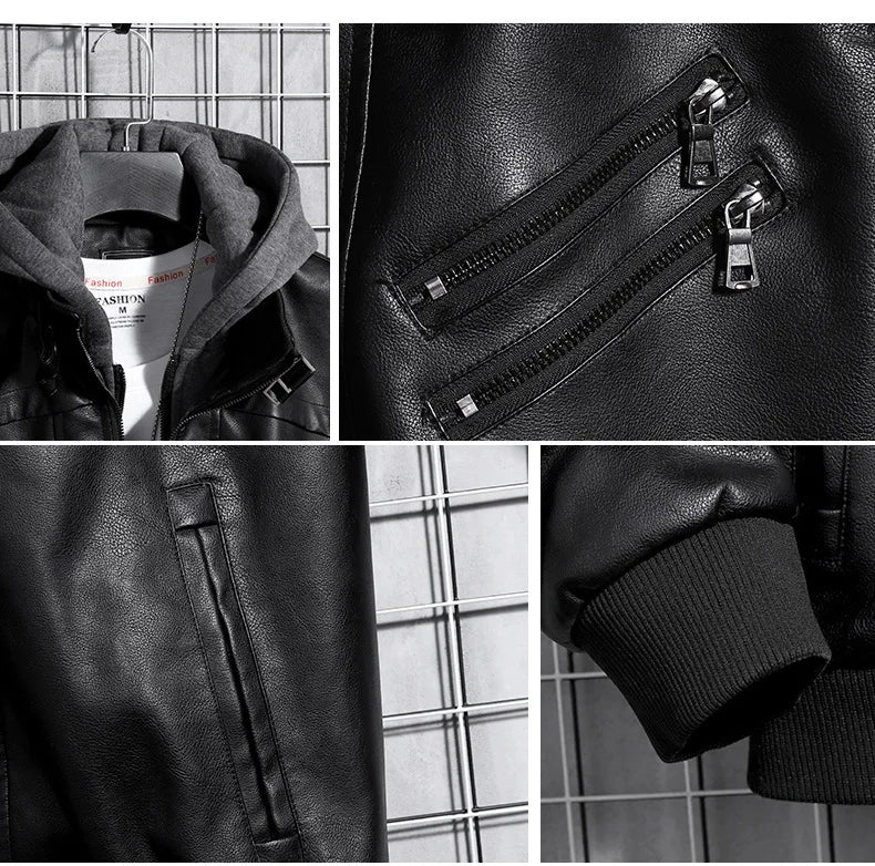 Hooded Leather Jacket Men's Jacket