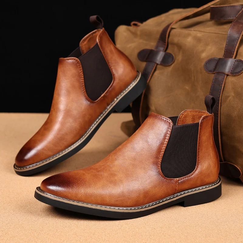 YRZL 39~47 Men Chelsea Boots Brand Retro Comfortable PU Leather Ankle Boots Men