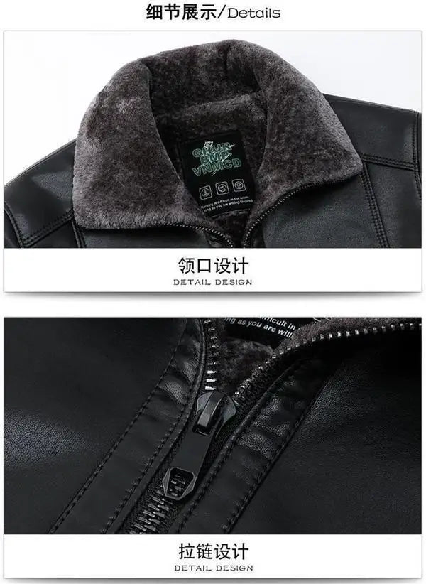 Leather Jackets Autumn Winter Fleece Warm Motorcycle
