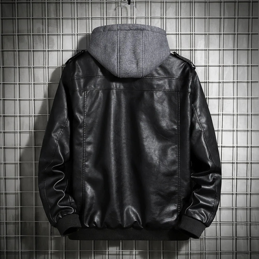 Hooded Leather Jacket Men's Jacket
